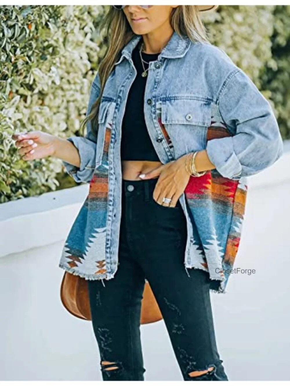 Aztec Print Button Down Shacket Jacket Lightweight Western Long Sleeve
